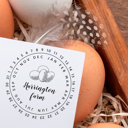 Cute Vintage Hand_drawn Eggs Round Family Farm Rubber Stamp