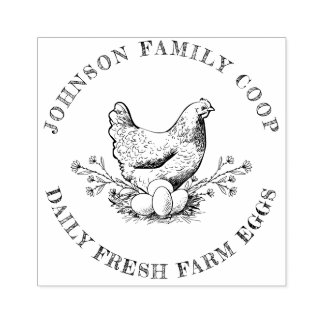 Cute Vintage Hand-drawn Hen Chicken Egg Carton Rubber Stamp