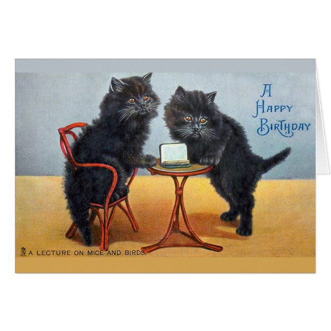 Cute Vintage Happy Birthday Cat (Front Horizontal)