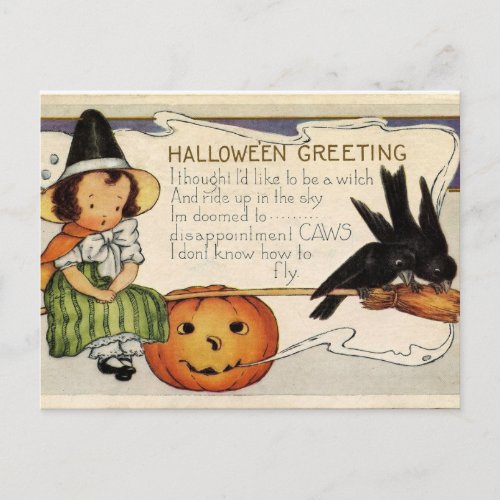 Cute Vintage Happy Halloween Greeting Postcard