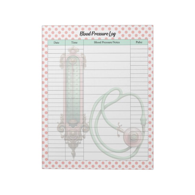 Cute Vintage Healthcare Blood Pressure Log Notepad (Rotated)