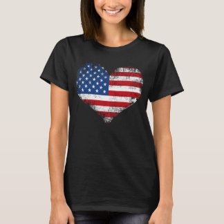 Cute Vintage Heart American Flag Patriotic Womens T-Shirt