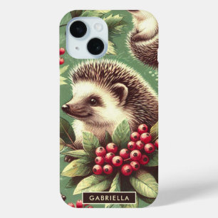 Cute Vintage Hedgehog Pattern iPhone 15 Case
