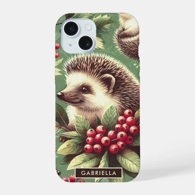 Cute Vintage Hedgehog Pattern Iphone Case (Back)