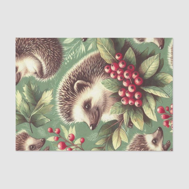 Cute Vintage Hedgehog Pattern Tissue Paper (Front)