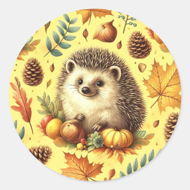 Cute Vintage Hedgehog Seamless Pattern Classic Round Sticker (Front)