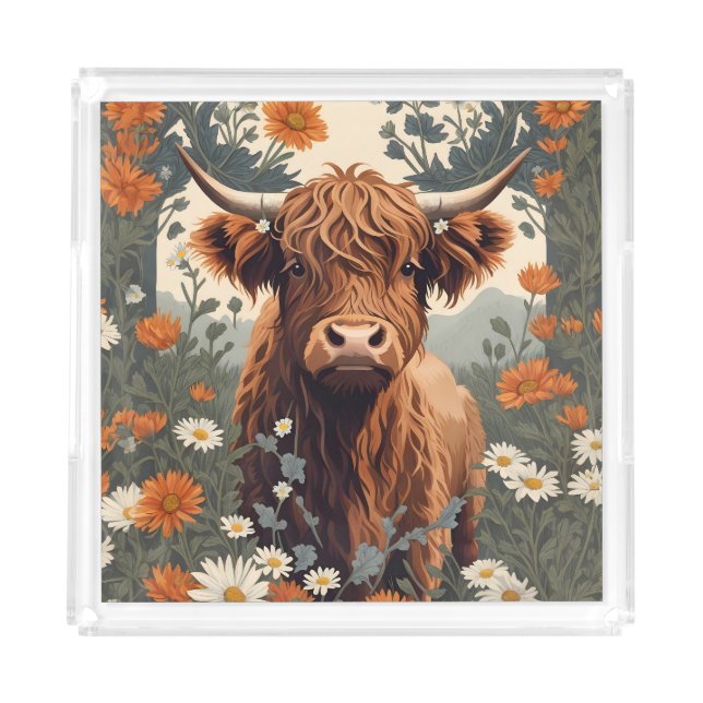 Cute Vintage Highland Cow  Acrylic Tray (Front)
