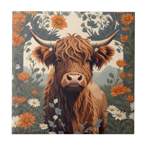 Cute Vintage Highland Cow  Ceramic Tile