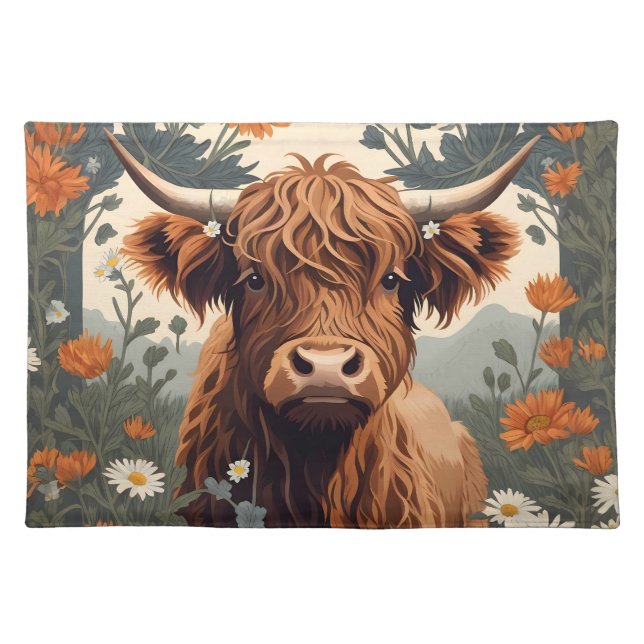 Cute Vintage Highland Cow  Cloth Placemat (Front)