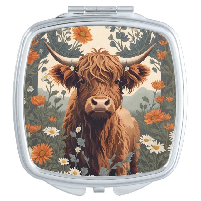 Cute Vintage Highland Cow  Compact Mirror (Front)