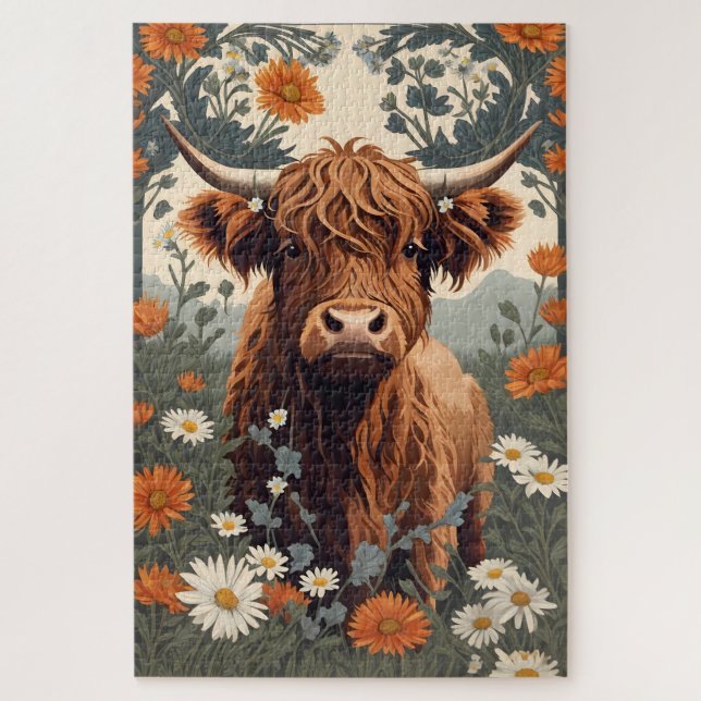 Cute Vintage Highland Cow  Jigsaw Puzzle (Vertical)