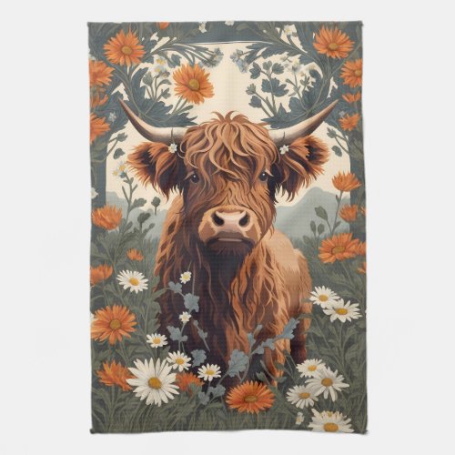 Cute Vintage Highland Cow Kitchen Towel