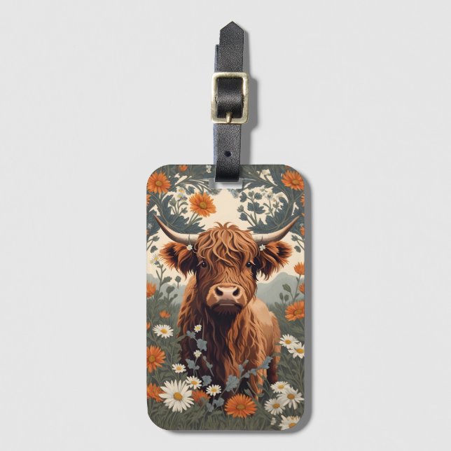 Cute Vintage Highland Cow  Luggage Tag (Front Vertical)