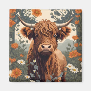 Cute Vintage Highland Cow Magnet