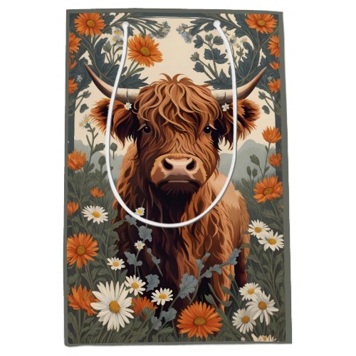 Cute Vintage Highland Cow  Medium Gift Bag