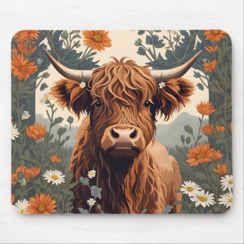 Cute Vintage Highland Cow  Mouse Pad