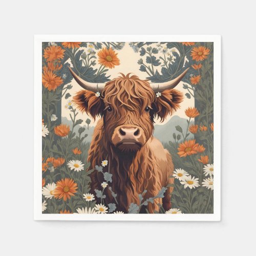 Cute Vintage Highland Cow Napkins