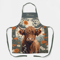 Cute Vintage Highland Cow Personalized Name