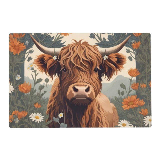 Cute Vintage Highland Cow  Placemat (Front)