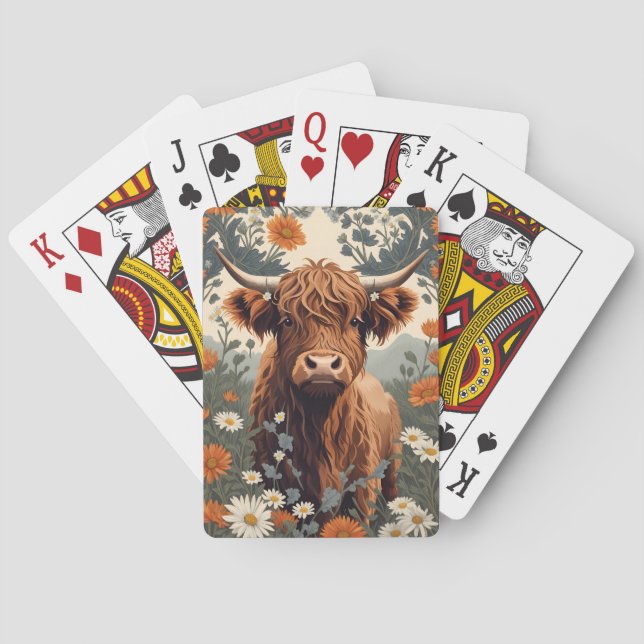 Cute Vintage Highland Cow  Poker Cards (Back)