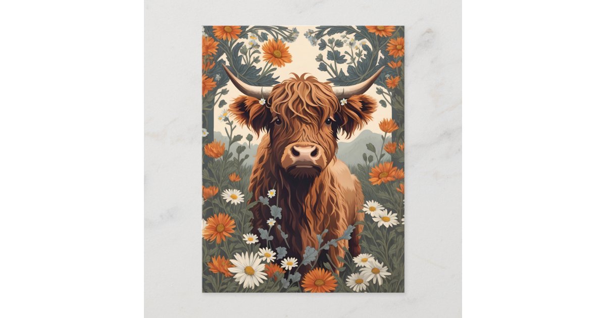 Cute Vintage Highland Cow Postcard | Zazzle