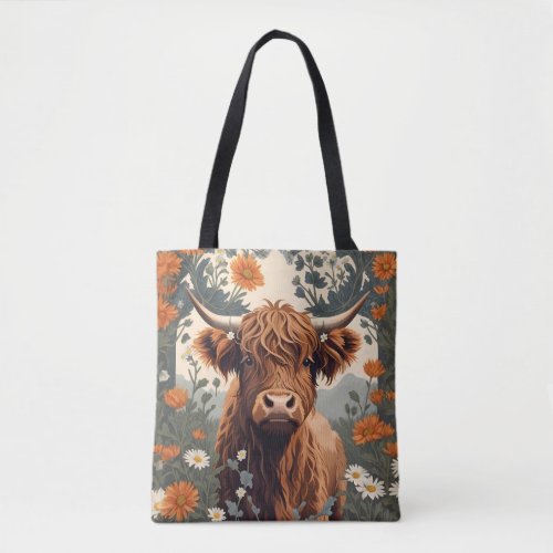 Cute Vintage Highland Cow  Tote Bag