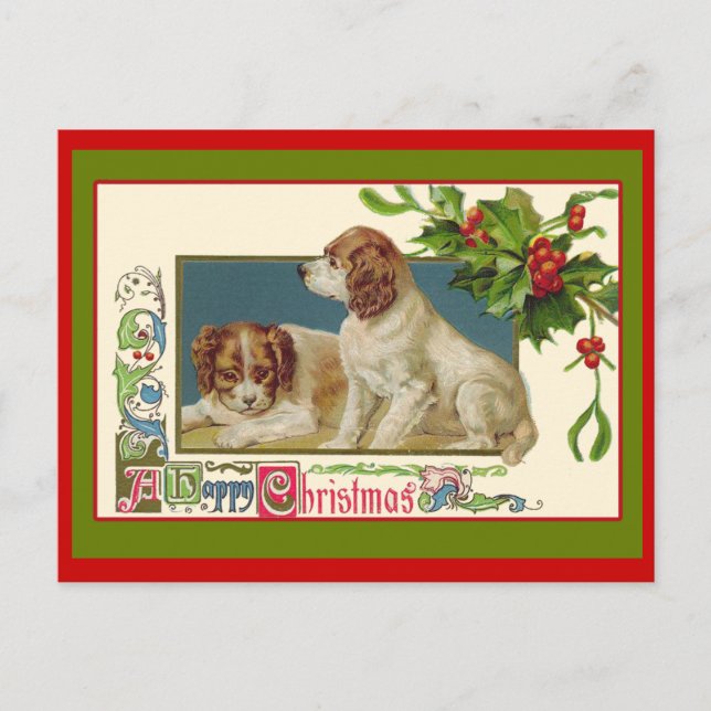 Cute Vintage Holiday Illustration of Puppies (Front)