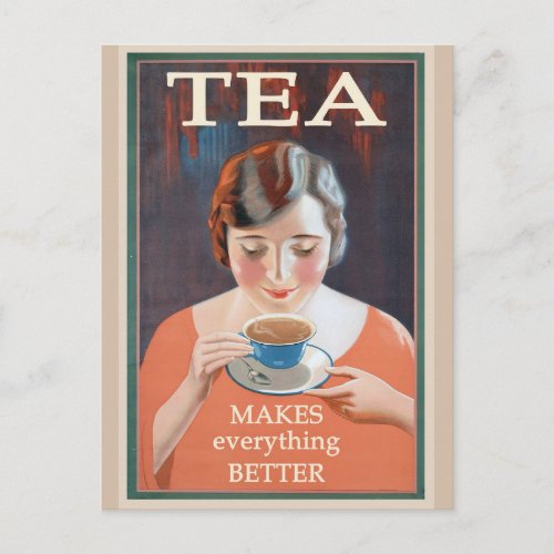 Cute Vintage Hot Tea Poster Postcard