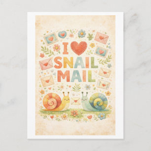 Cute Vintage "I Heart Snail Mail" Postcard