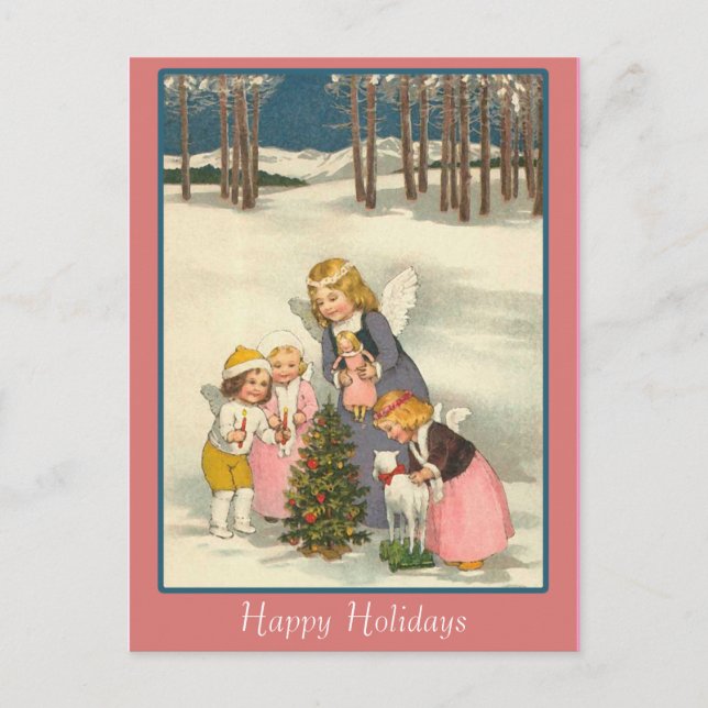 Cute Vintage Illustration on Holiday Cards (Front)