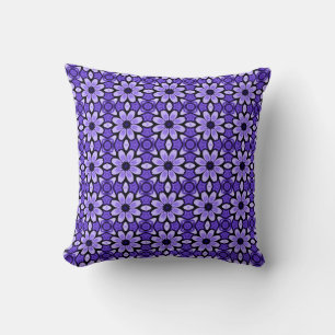 Cute Vintage Inspired Blue Abstract Floral Pattern Throw Pillow