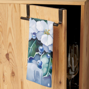 Cute Vintage Inspired Blue Christmas Florals Kitchen Towel