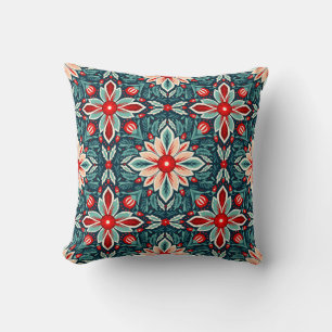 Cute Vintage Inspired Floral Folk Art Pattern Throw Pillow