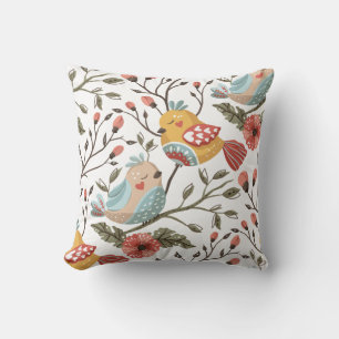 Cute Vintage Inspired Floral Folk Art Pattern Throw Pillow