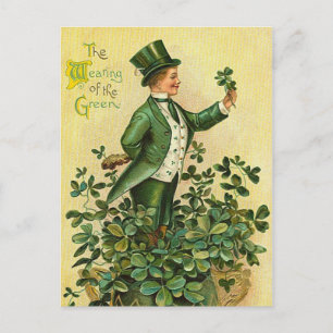 Cute vintage Irish lad clover Saint Patrick's Day Holiday Postcard