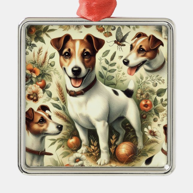 Cute Vintage Jack Russell Terrier Metal Ornament (Front)