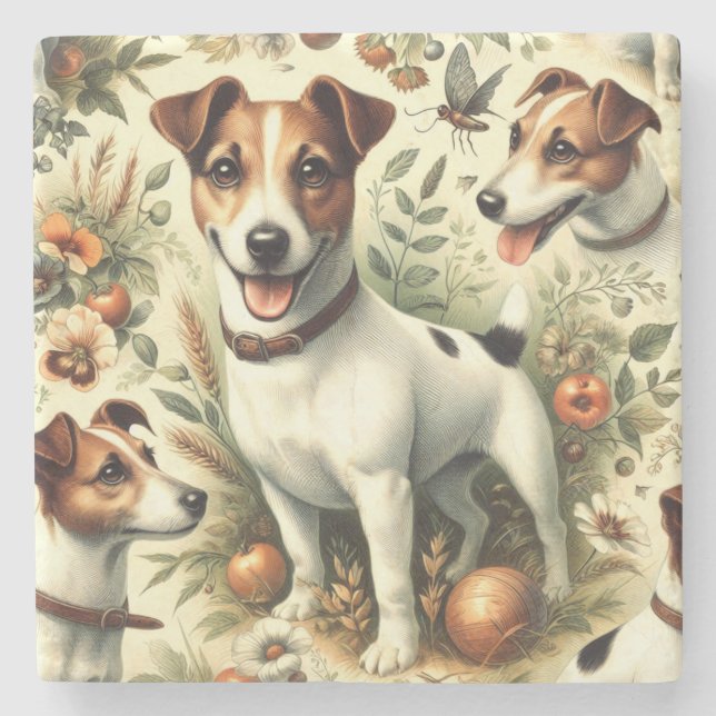 Cute Vintage Jack Russell Terrier Stone Coaster (Front)