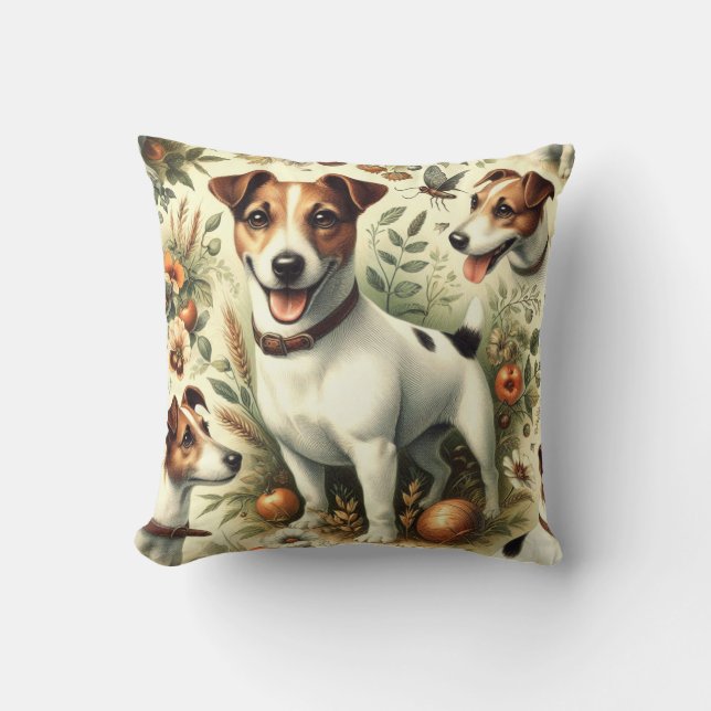 Cute Vintage Jack Russell Terrier Throw Pillow (Front)