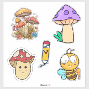Cute vintage Kawaii Add your image Funny Mushroom Sticker