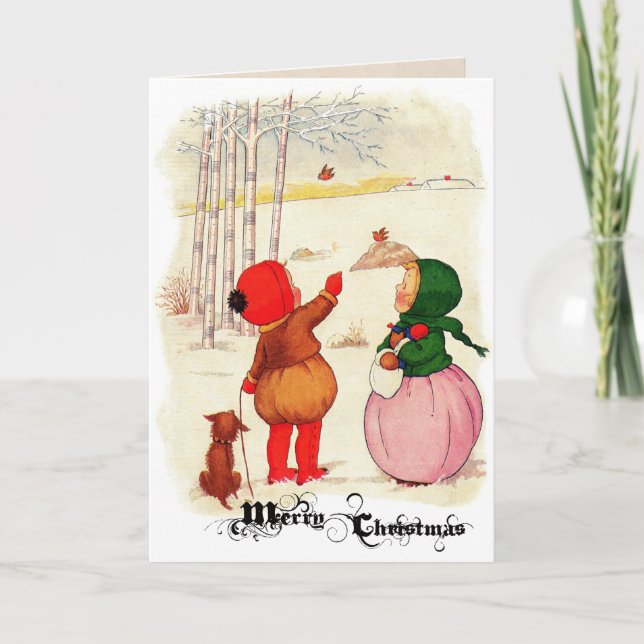 Cute Vintage Kids Christmas Card (Front)