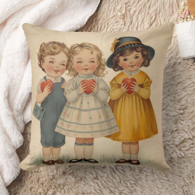 Cute Vintage Kids Throw Pillow (Blanket)