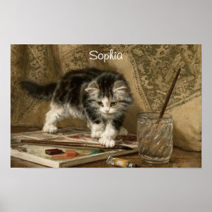 Cute Vintage Kitten Art, Name Poster