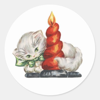 Cute Vintage Kitten Holiday Sticker