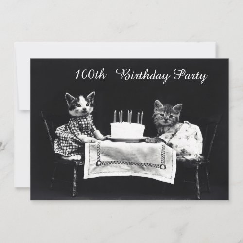 Cute Vintage Kittens 100th Birthday Party Invitation