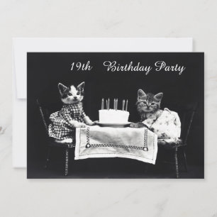 Cute Vintage Kittens 19th Birthday Party Invitation