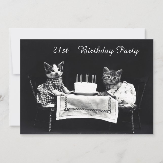 Cute Vintage Kittens 21st Birthday Party Invitation (Front)