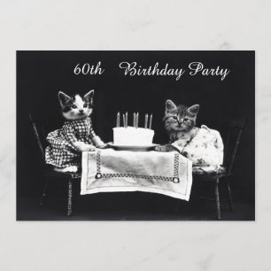 Cute Vintage Kittens 60th Birthday Party Invitation