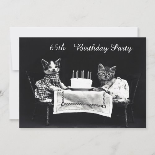 Cute Vintage Kittens 65th Birthday Party Invitation