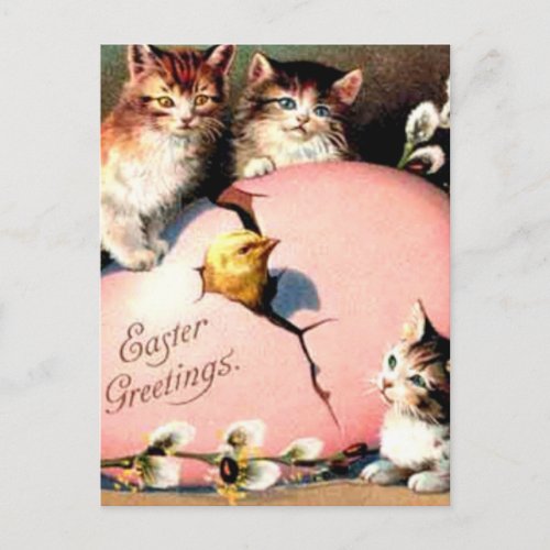 Cute Vintage Kittens Easter Greetings Postcard
