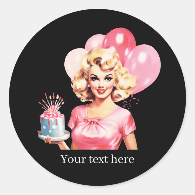 Cute vintage lady Birthday customizable  Classic Round Sticker (Front)